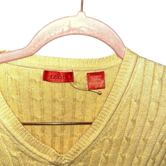 IZOD XL Cable Knit Pullover V-Neck Long Sleeve mustard Sweater 100% Cotton - Picture 3 of 4
